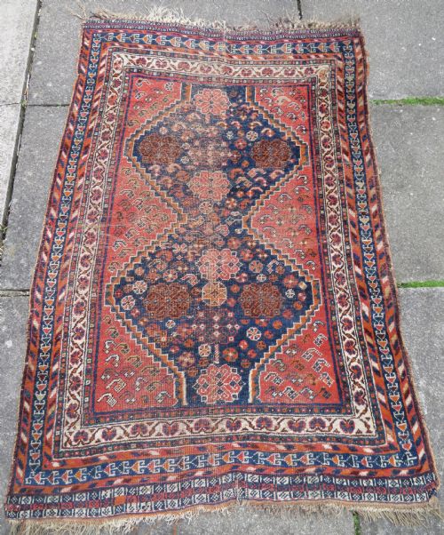 distressed antique khamseh rug south west persia 150cm x 100cm - CATEGORY: ANTIQUE RUGS - DATED 1920