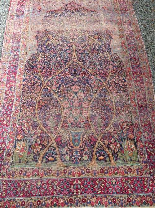 DISTRESSED ANTIQUE KERMAN KIRMAN MILLEFLEURS PRAYER RUG SOUTH PERSIA CIRCA 1860 - ADDITIONAL PHOTO 2