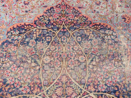 DISTRESSED ANTIQUE KERMAN KIRMAN MILLEFLEURS PRAYER RUG SOUTH PERSIA CIRCA 1860 - ADDITIONAL PHOTO 10