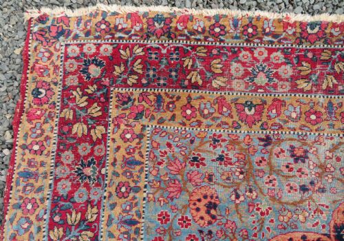 DISTRESSED ANTIQUE KERMAN KIRMAN MILLEFLEURS PRAYER RUG SOUTH PERSIA CIRCA 1860 - ADDITIONAL PHOTO 12