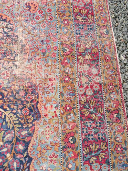 DISTRESSED ANTIQUE KERMAN KIRMAN MILLEFLEURS PRAYER RUG SOUTH PERSIA CIRCA 1860 - ADDITIONAL PHOTO 14