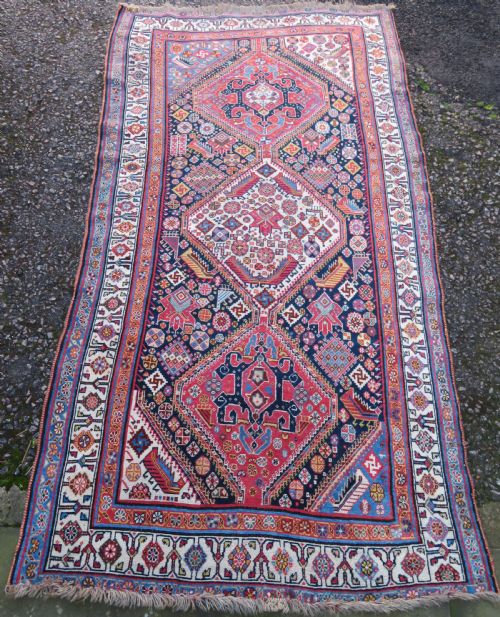 VERY FINE ANTIQUE QASHQAI KASHKULI TRIBAL RUG MID 19TH CENTURY 239CM X 130CM - ADDITIONAL PHOTO 1