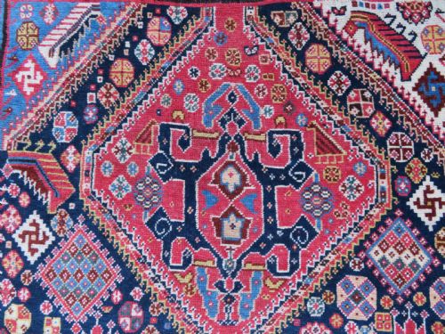 VERY FINE ANTIQUE QASHQAI KASHKULI TRIBAL RUG MID 19TH CENTURY 239CM X 130CM - ADDITIONAL PHOTO 2