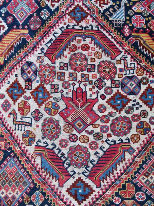 VERY FINE ANTIQUE QASHQAI KASHKULI TRIBAL RUG MID 19TH CENTURY 239CM X 130CM - ADDITIONAL PHOTO 3
