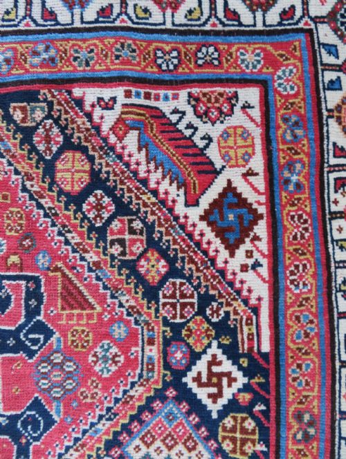 VERY FINE ANTIQUE QASHQAI KASHKULI TRIBAL RUG MID 19TH CENTURY 239CM X 130CM - ADDITIONAL PHOTO 11