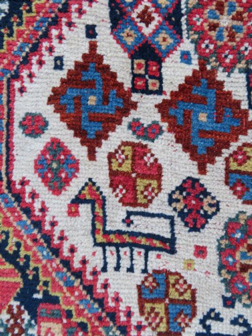 VERY FINE ANTIQUE QASHQAI KASHKULI TRIBAL RUG MID 19TH CENTURY 239CM X 130CM - ADDITIONAL PHOTO 7