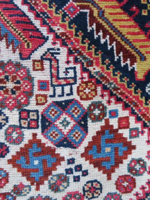 VERY FINE ANTIQUE QASHQAI KASHKULI TRIBAL RUG MID 19TH CENTURY 239CM X 130CM - ADDITIONAL PHOTO 8