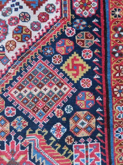 VERY FINE ANTIQUE QASHQAI KASHKULI TRIBAL RUG MID 19TH CENTURY 239CM X 130CM - ADDITIONAL PHOTO 13