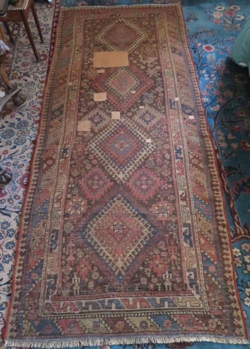 ANTIQUE DISTRESSED AZERI TRIBAL LONG RUG NORTH WEST PERSIA 284CM X 122CM - ADDITIONAL PHOTO 20