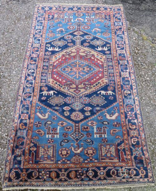 ANTIQUE BLUE GROUND TURKISH KURDISH TRIBAL RUG EASTERN ANATOLIA 217CM X 122CM - ADDITIONAL PHOTO 1
