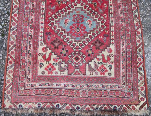 fig 1. ANTIQUE KHAMSEH LONG NARROW RUNNER. PEACOCKS & PECKING CHICKENS. 457CM X 82CM.