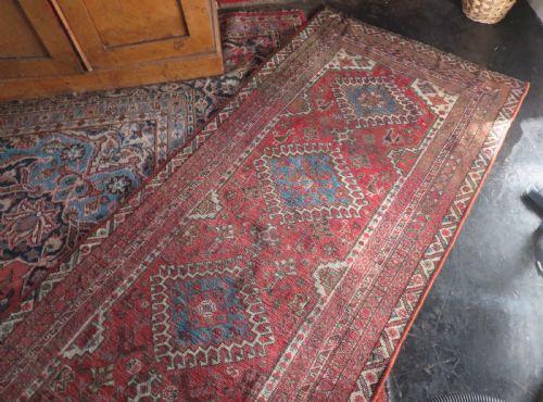 fig 2. Antique Khamseh Long Narrow Runner. Peacocks & Pecking Chickens. 457cm X 84cm.