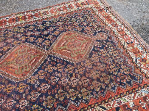 fig 1. ANTIQUE QASHQAI KHAMSEH TRIBAL CARPET. SOUTH WEST PERSIA. 320CM X 220CM.