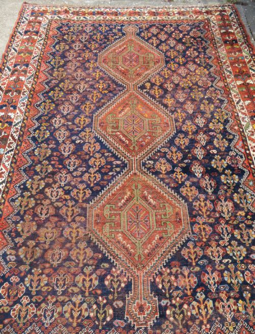 fig 2. ANTIQUE QASHQAI KHAMSEH TRIBAL CARPET. SOUTH WEST PERSIA. 320CM X 220CM.
