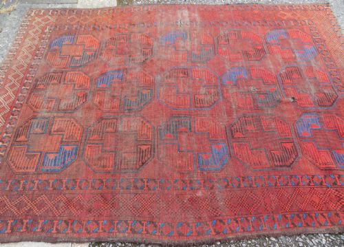 fig 2. RARE & EARLY ANTIQUE AFGHAN ERSARI MAIN CARPET RUG. 282CM X 214CM.