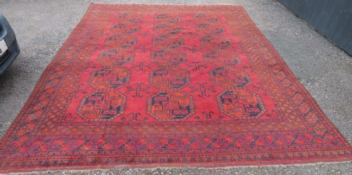 fig 1. LARGE ANTIQUE AFGHAN ERSARI MAIN CARPET. CIRCA 1880. 427CM X 319CM.