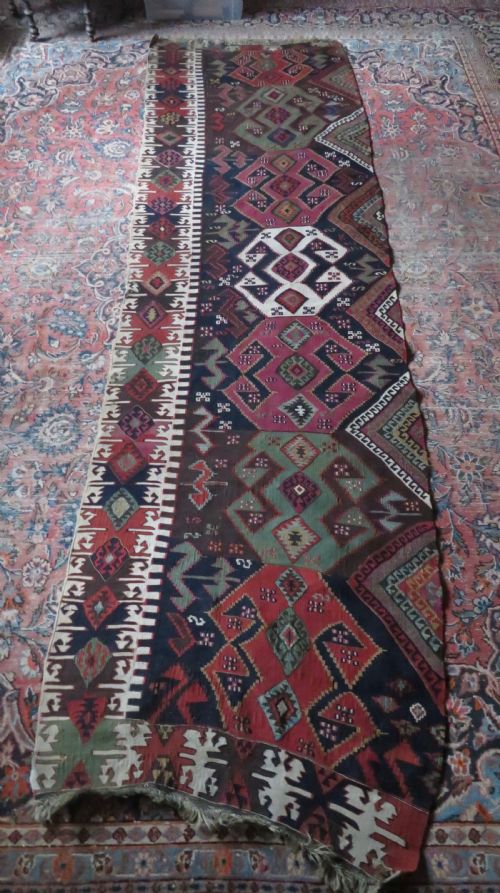 ANTIQUE TURKISH MALATYA KONYA HALF KILIM KELIM RUNNER RUG 340CM X 95CM - ADDITIONAL PHOTO 11