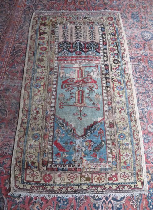 ANTIQUE 18TH CENTURY TURKISH LADIK PRAYER RUG 203CM X 114CM - ADDITIONAL PHOTO 29