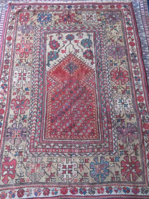 ANTIQUE TURKISH MILAS MELAS PRAYER RUGCIRCA 1860 162CM X 120CM - ADDITIONAL PHOTO 1