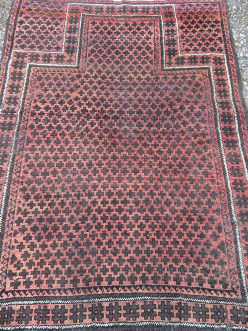 ANTIQUE DISTRESSED BALUCH PRAYER RUG 160CM X 123CM - ADDITIONAL PHOTO 1