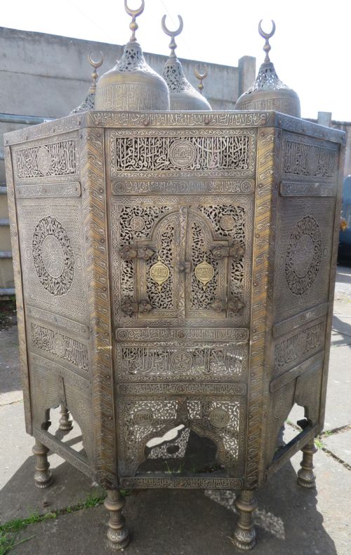HUGE CAIROWARE SILVER GOLD INLAID QURAN STAND KURSI ORIENTALIST OCCASIONAL TABLE