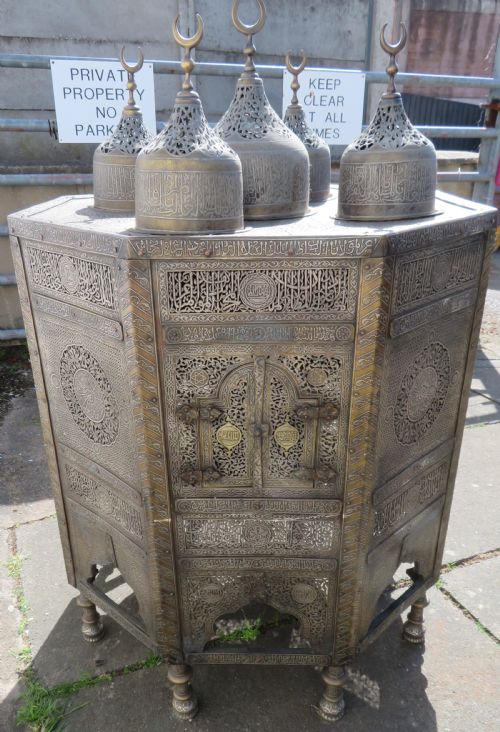 HUGE CAIROWARE SILVER GOLD INLAID QURAN STAND KURSI ORIENTALIST OCCASIONAL TABLE - ADDITIONAL PHOTO 1
