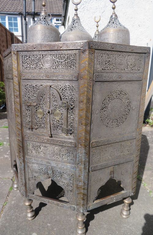 HUGE CAIROWARE SILVER GOLD INLAID QURAN STAND KURSI ORIENTALIST OCCASIONAL TABLE - ADDITIONAL PHOTO 4