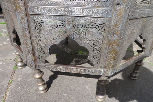 HUGE CAIROWARE SILVER GOLD INLAID QURAN STAND KURSI ORIENTALIST OCCASIONAL TABLE - ADDITIONAL PHOTO 8