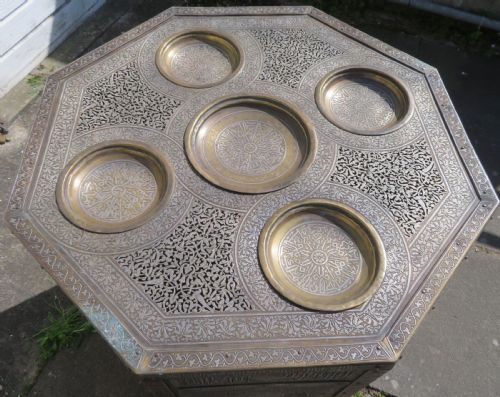 HUGE CAIROWARE SILVER GOLD INLAID QURAN STAND KURSI ORIENTALIST OCCASIONAL TABLE - ADDITIONAL PHOTO 16