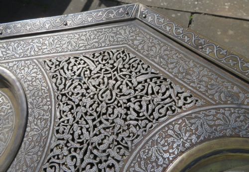 HUGE CAIROWARE SILVER GOLD INLAID QURAN STAND KURSI ORIENTALIST OCCASIONAL TABLE - ADDITIONAL PHOTO 18