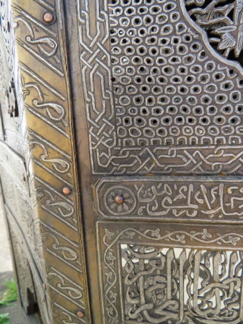 HUGE CAIROWARE SILVER GOLD INLAID QURAN STAND KURSI ORIENTALIST OCCASIONAL TABLE - ADDITIONAL PHOTO 20