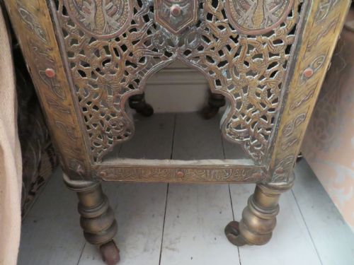 OPENWORK WHITEMETAL AND COPPERINLAID BRASS HEXAGONAL OCCASIONAL TABLE KURSI CAIROWARE - ADDITIONAL PHOTO 6