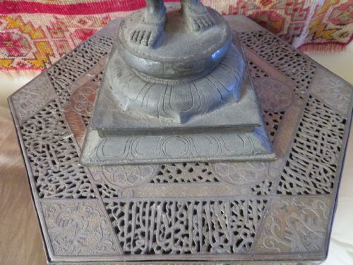 OPENWORK WHITEMETAL AND COPPERINLAID BRASS HEXAGONAL OCCASIONAL TABLE KURSI CAIROWARE - ADDITIONAL PHOTO 8