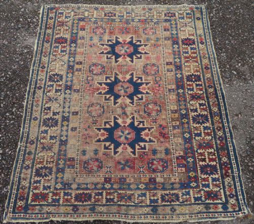 Distressed Antique Caucasian Daghestan Rug. 135cm X 116cm