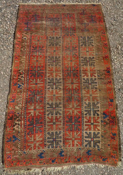 DISTRESSED ANTIQUE TRIBAL BALUCH PRAYER RUG150CM X 90CM
