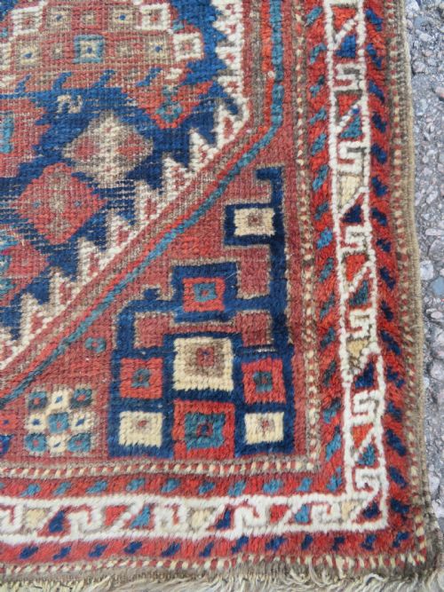 AUTHENTIC DISTRESSED ANTIQUE KHAMSEH TRIBAL RUG 133CM X 85CM - ADDITIONAL PHOTO 5