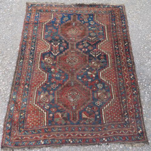 AUTHENTIC DISTRESSED ANTIQUE KHAMSEH TRIBAL RUG 148CM X 114CM