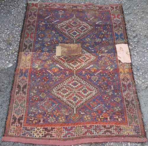 DISTRESSED ANTIQUE KHAMSEH ARAB TRIBAL RUG 148CM X 112CM - ADDITIONAL PHOTO 11