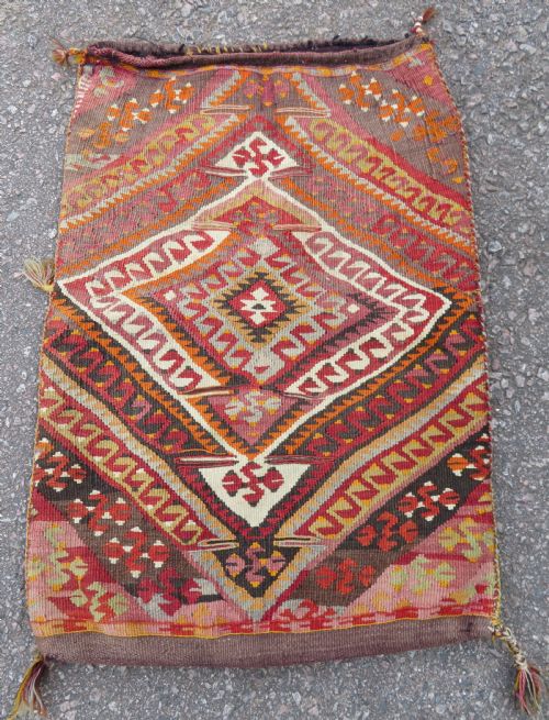 Attractive Antique Turkish Grain or Clothes Sack Kilim Rug.