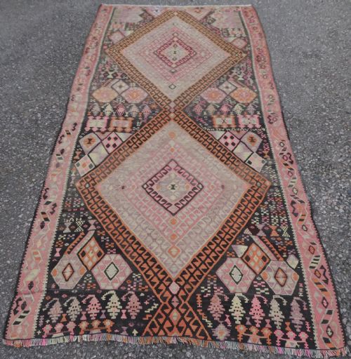 Signed Antique Turkish Kilim Large Rug. 270cm X 133cm.