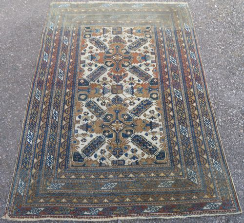 Distressed Antique Kuba Seichur Rug. Scarcer White Ground. 184cm X 130cm.