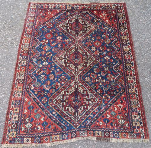 Distressed Antique Khamseh Arab Rug. 158cm X 121cm.