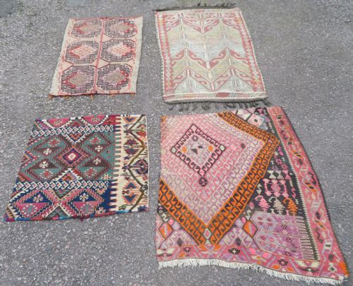 A Group of 4 Antique Turkish Bags & Kilim Rugs.