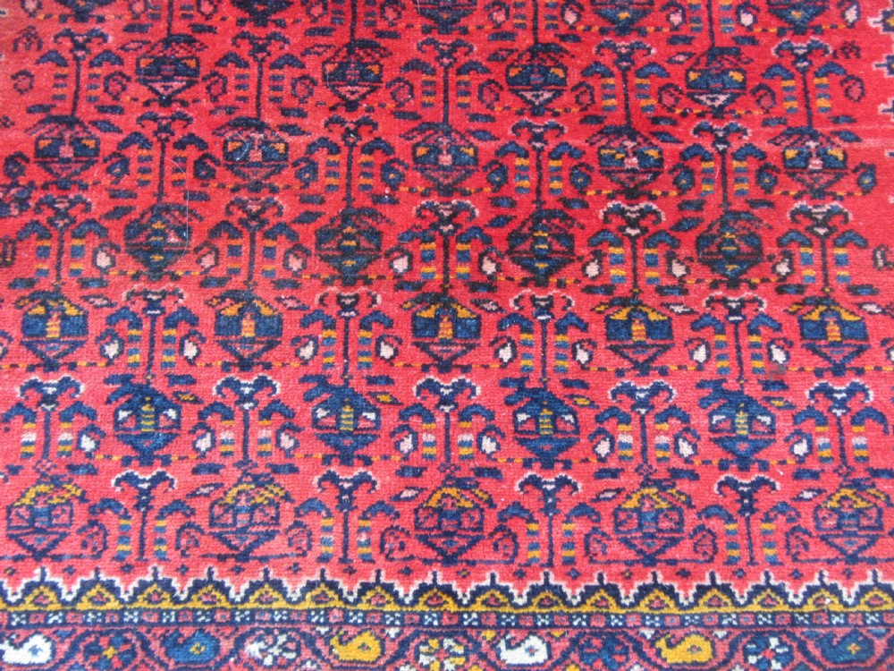 ATTRACTIVE VERMILLION RED ANTIQUE COUNTRY HOUSE SHABBY CHIC KURDISH LONG RUG. PLANT SHRUB MOTIFS. View VII