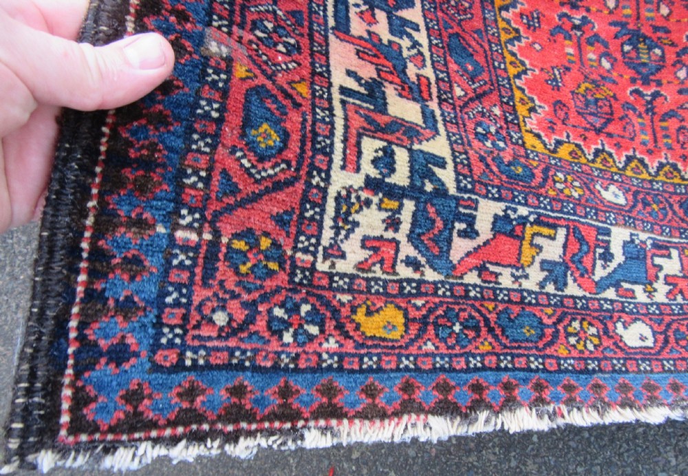 ATTRACTIVE VERMILLION RED ANTIQUE COUNTRY HOUSE SHABBY CHIC KURDISH LONG RUG. PLANT SHRUB MOTIFS. View VIII