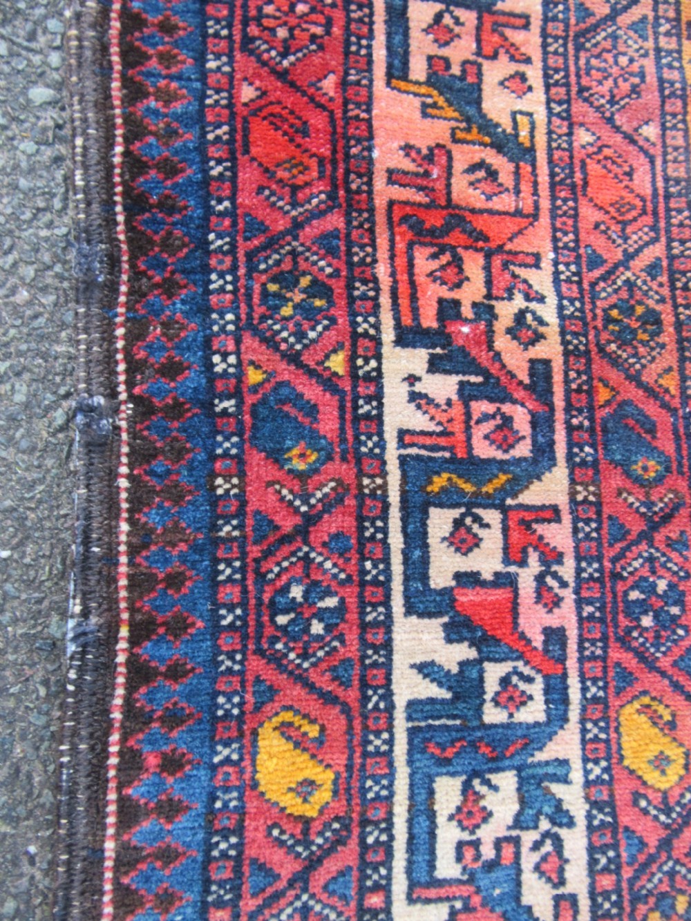 ATTRACTIVE VERMILLION RED ANTIQUE COUNTRY HOUSE SHABBY CHIC KURDISH LONG RUG. PLANT SHRUB MOTIFS. View IX