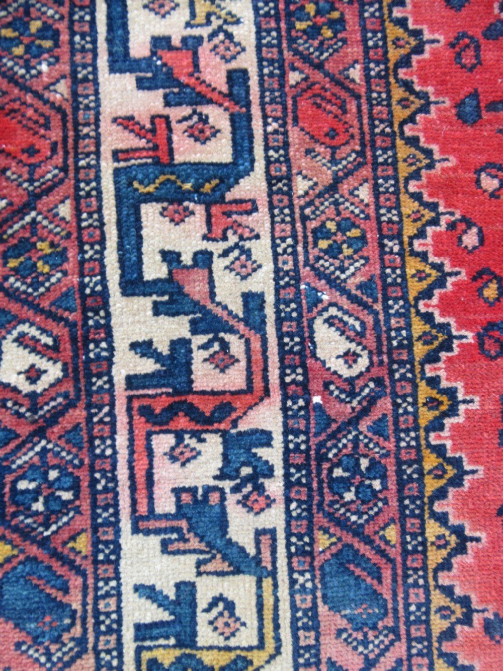 ATTRACTIVE VERMILLION RED ANTIQUE COUNTRY HOUSE SHABBY CHIC KURDISH LONG RUG. PLANT SHRUB MOTIFS. View XI