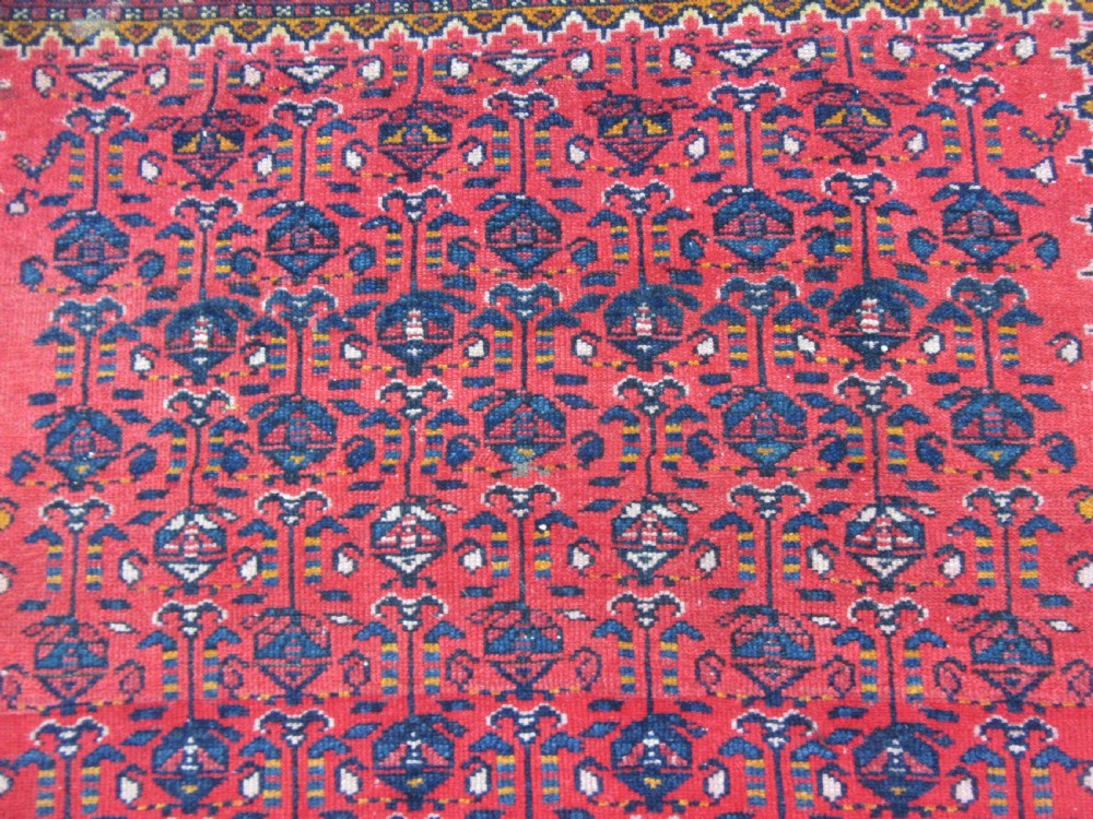 ATTRACTIVE VERMILLION RED ANTIQUE COUNTRY HOUSE SHABBY CHIC KURDISH LONG RUG. PLANT SHRUB MOTIFS. View XIII