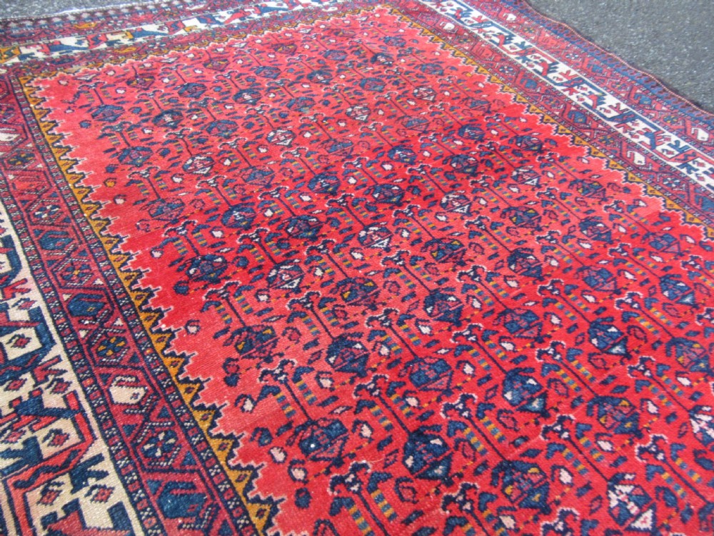 ATTRACTIVE VERMILLION RED ANTIQUE COUNTRY HOUSE SHABBY CHIC KURDISH LONG RUG. PLANT SHRUB MOTIFS. View XIV