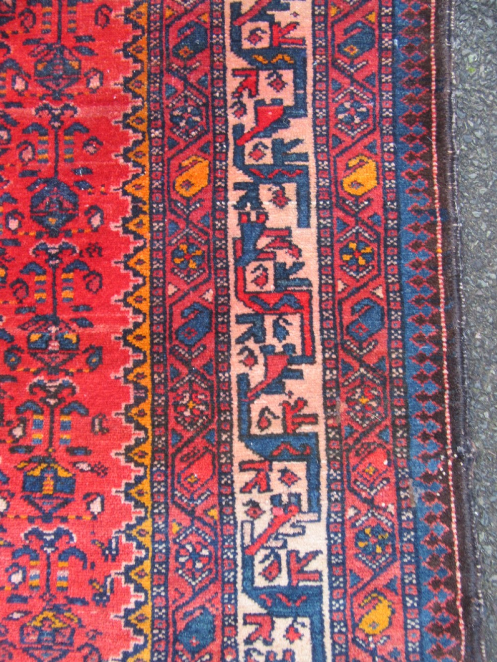 ATTRACTIVE VERMILLION RED ANTIQUE COUNTRY HOUSE SHABBY CHIC KURDISH LONG RUG. PLANT SHRUB MOTIFS. View XVI